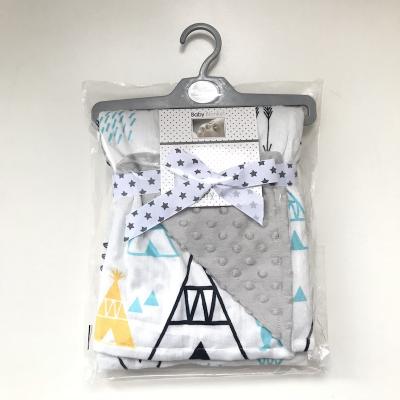 China Plain 100% Polyester Dinner Soft 2 Layers Minky Stitch Baby Blanket With Printing for sale