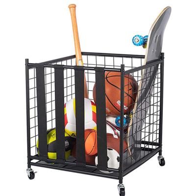 China Garage Organizer Sport Rack Basketball Storage Rolling Sports Balls Cart, Storage Sporting Goods Organizer With Elastic Straps Tp-19 for sale