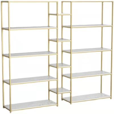 China Multi-Layer Morden Shoe Rack Gold Women's Clothing Store Bag Shelf Shop Shoe Bag Display Racks for sale