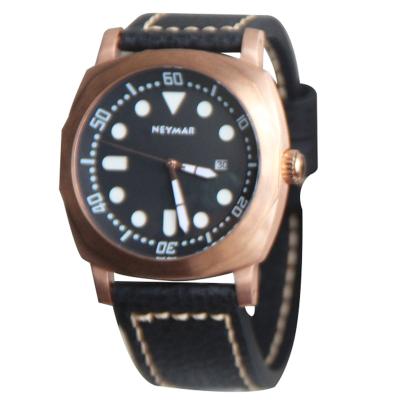 China CUSN8 Alarm Sapphire Crystal Mechanical Men Bronze Leather Watch for sale