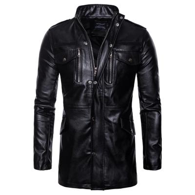 China Autumn New Leather Jacket Spring Long Leather Coat Plus Size Windproof Collar Trim Stand For Men for sale