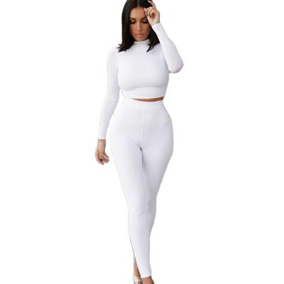 China Solid Color QUICK DRY Slim Skinny Two Piece Sets Long Sheath Tops And Pants Casual Set Women Fall 2021 Clothes for sale