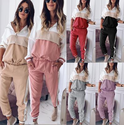 China Patchwork QUICK DRY Color Sportswear Workout Women Sets Sweatpants And Hoodie Two Piece Set for sale