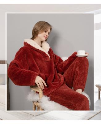 China Women's Christmas Two-Piece Pajamas Casual Christmas Pajamas Coral Fleece Sleepwear Warm Knit Winter QUICK DRY for sale