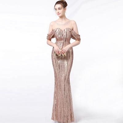 China Factory Wholesale High Quality Women Evening Dresses Anti-Static Off Shoulder Gold Sequins Mermaid Dresses Prom Party Dress for sale