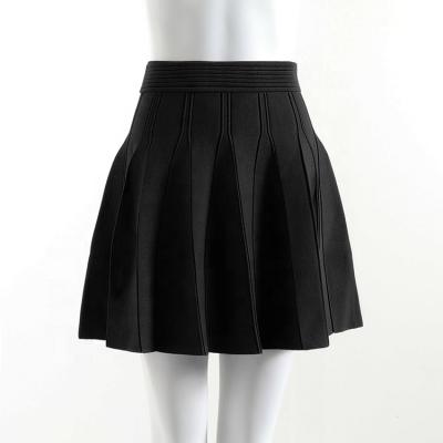 China New 2022 summer breathable custom made high waisted one word pleated knit skirt black elegant women's skirt for sale