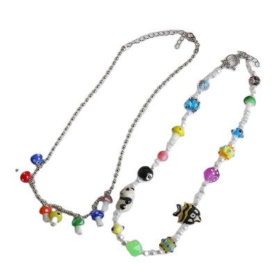 China Clavicle color goldfish bear jelly bear mushroom Bieber tide hip-hop tide contrast personality sweet and fresh multi-element chain for sale