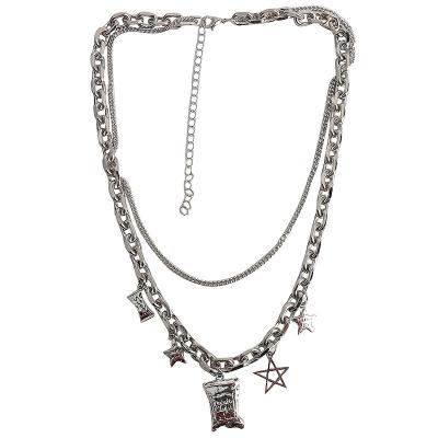 China Korean net red fresh five-point star tide retro multi-layer sweater chain hip-hop necklace central institute of statistics five-point star personality for sale