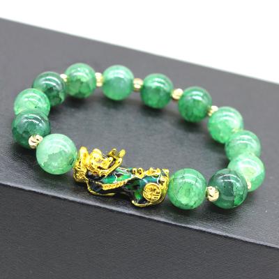 China TRENDY Handmade Gold Plated Bead Pixiu Bracelet Feng Shui Jade Lucky Couple Bracelet For Women Men for sale