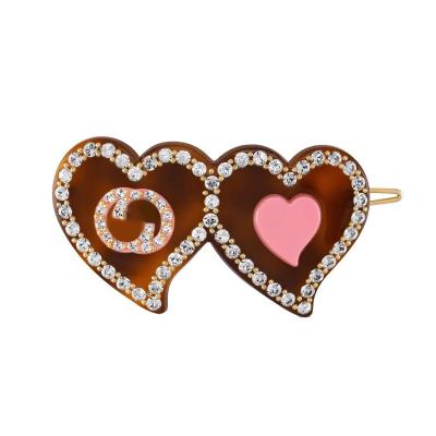 China European and American GG Style Central Institute of Statistics Hair Clip Luxury Rose Hairpin Metal Heart Double Side Cut Korean Exquisite Diamond Hair Accessory for sale