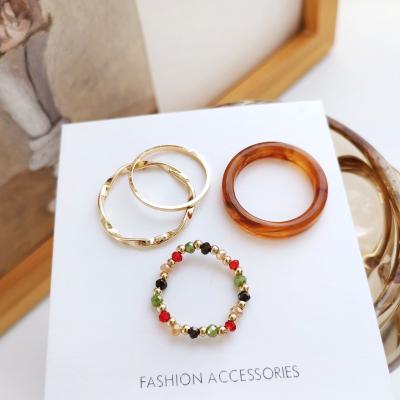 China FASHIONABLE Retro Style Four-Piece Ring Set Female Alloy Index Ring Set Single Finger Personality Beaded For Women for sale