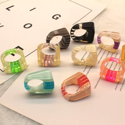 China TRENDY Resin Gradient Rainbow Color Striped Ring Personality Cute Couple Ring Jewelry For Girl Women Wholesale for sale