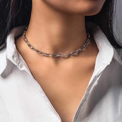 China Newest simple gold stainless steel paper clip chain necklace choker necklace women silver men TRENDY for sale