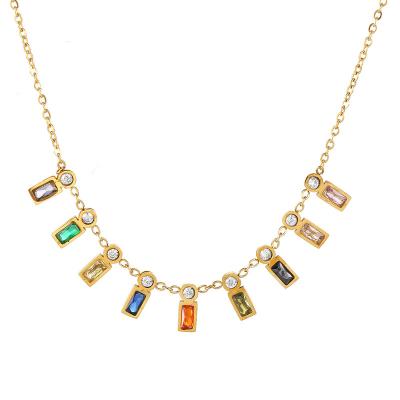 China FASHIONABLE Hot Selling 18K Gold Plating Stainless Steel Colorful Zircon Necklace Pendant Women For Engagement Party Anniversary for sale