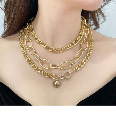 China Hot Selling Hyperbole FASHIONABLE Gold Plated Stainless Steel Cuban Link Pendant Necklace Chain Set for sale