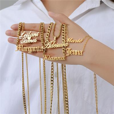 China TRENDY 2022 Custom Name Letter Stainless Steel Necklace Gold Plated Custom Alphabet Logo Chain Necklace Personalized for sale