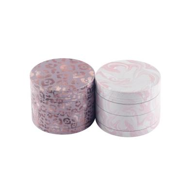 China New Hot Cheap Tobacco Grinder Price 40mm 50mm Pink Leopard Printing Zinc Alloy Herb Grinder 63mm for sale