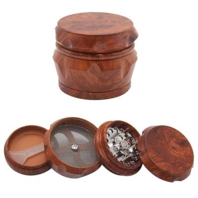 China 4 Pieces Needle Tobacco Grinder Wooden Herb Grinder Custom Metal Teeth Herb Grinder Diameter 55mm for sale