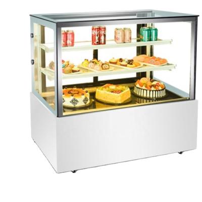 China Secret Single-temperature Refrigerated Cake Showcase Display Freezer Square With Wheel Refrigerator Glass Display Cooler Stainless Steel Megpunk for sale