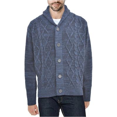 China Wool / Nylon YUEGE Customize Mens Shawl Collar Cable Knit Cardigan Sweater For Men for sale