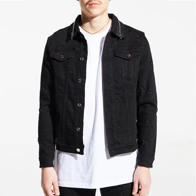 China Sustainable Wholesale 100% Cotton Casual Fashion Custom Design Mens Black Denim Jackets for sale