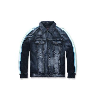 China Custom Reversible Streetwear Denim Jacket For Men Jean Jacket Color Webbing Striped Jeans Jackets Men for sale