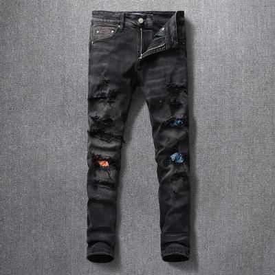 China Hot Sale Men Jeans Supplier From China Fashion Black Color Fade Proof S377 Skinny Ripped for sale