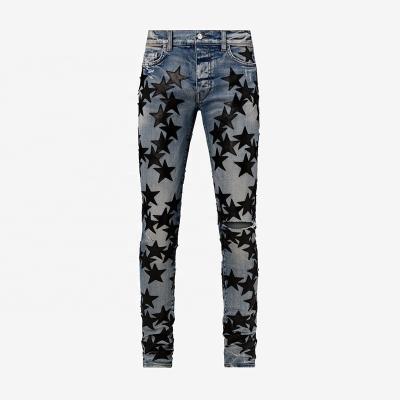 China Wholesale Star Embroidery Color Fade Proof YUEGE Style Fashion Jeans Men Slim Denim Pants Jean For Man Distressed Hole for sale