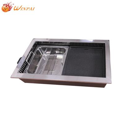 China Wholesale Korean Custom Table Smokeless Built-in Grill Korean Custom BBQ Grill Table Top Easily Assembled Hot Pot Table for sale