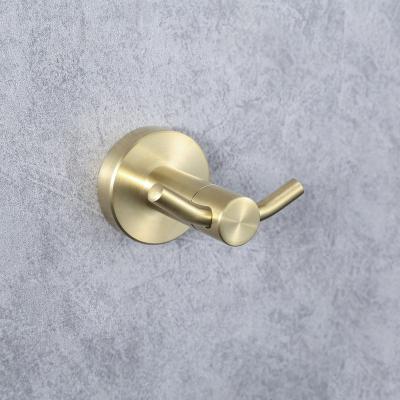 China Modern Bathroom Accessories Gold Robe Hook 304 Stainless Steel Wall Mounted Double Hook Hanger for sale