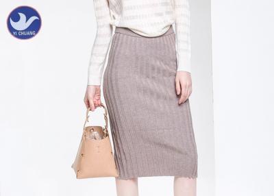 China Rib Knitted Back Slit Womens Knit Skirt Pencil Fitted Back Opening Middle-Skirt for sale