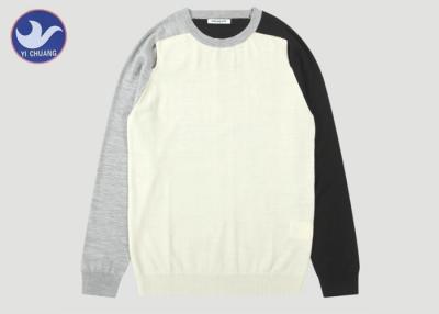 China Shoulder Slit Contrast Color Men's Knit Pullover Sweater O Neck Knitwear Long Sleeves for sale