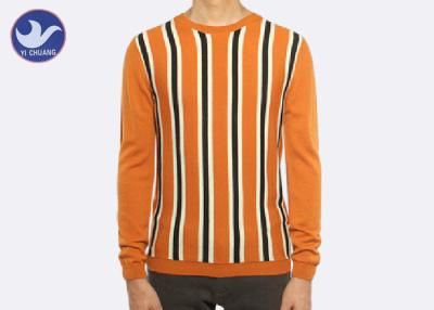 China Vertical Stripe Mens Crew Neck Sweater , Thermal Men's Cotton Cable Knit Sweater for sale