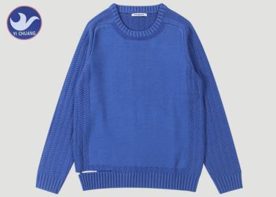 China Upper Welt Slit Mens Wool Cable Knit Jumper , Winter Mens Blue Cable Knit Sweater for sale