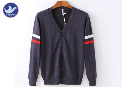 China Sleeves Stripes Mens Knit Cardigan Sweater V Neck Plain Knitting Buttons Up Clothes for sale