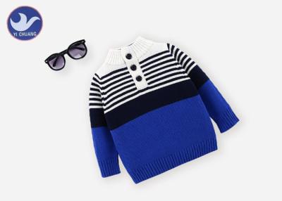 China Stripes Boys Knit Pullover Sweater Acrylic Wool 1/4 Stand Collar Button Up Kid Jumper for sale