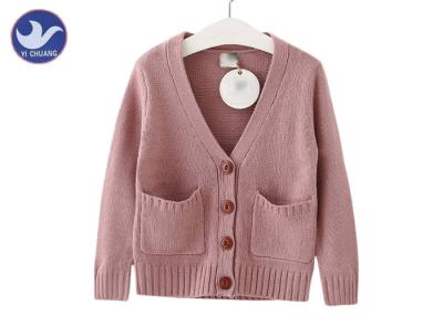 China V Neck Light Pink Girls Cardigan , Girls Button Up Cardigan Two Patch Pockets for sale