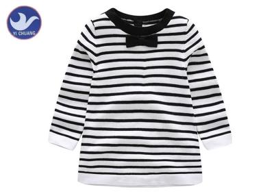 China Cotton Knitted Girl Striped Dress , Black And White Childrens Dresses Long Sleeves for sale