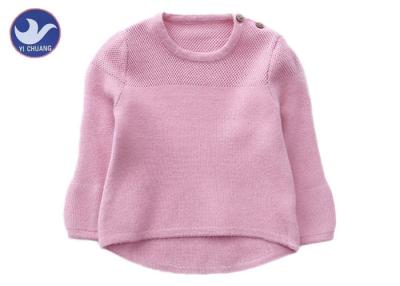 China Shoulder Buttons Closure Girls Pullover Sweaters High - Low Trumpet Sleeves for sale