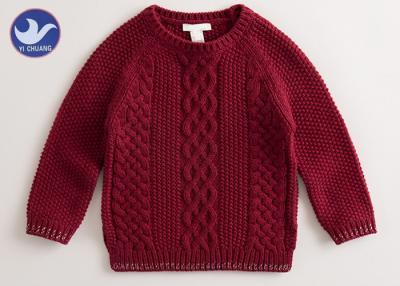 China Multi Cable Knitting Girls Long Sleeve Sweaters , Girls Red Sweater Side Slit for sale