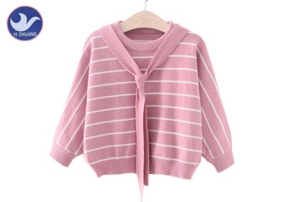 China Batwing Sleeves Neck Tie Girls Pullover Sweaters Stripes Type Loose Fitting for sale