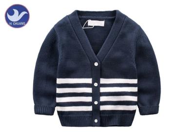 China Children Stripes V Neck Boys Cardigan Sweater Long Sleeves Navy Color OEM for sale