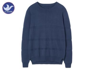 China Plain Color Stripes Blue Cable Knit Sweater Mens Round Neck Navy Stylish Jumper for sale