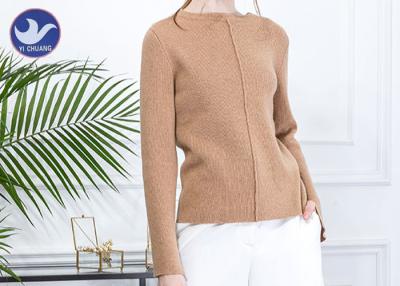 China Mock Neck Rib Ladies Wool Jumpers Long Sleeves Slit Cuff Sweater Anti - Shrink for sale