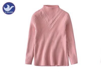 China High Collar Ribs Girls Light Pink Sweater , Cotton Knit Sweater For Little Girl for sale