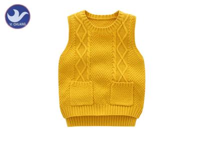 China Sleeveless Cable Knitting Girls Pullover Sweaters Two Pockets Unisex Vest Side Slit for sale