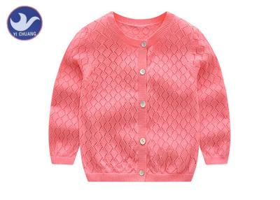 China Crew Neck Girls Cardigan Sweaters Spring Knitwear Shell Buttons Diamond Pointelle for sale