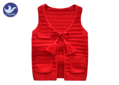 China String Closure Girls Sleeveless Cardigan U Neck Front Pockets Knitted Vest for sale