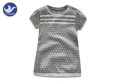 China Stripes Dots Jacquard Girls Knitted Dress Short Sleeves Button Closure Shoulder for sale