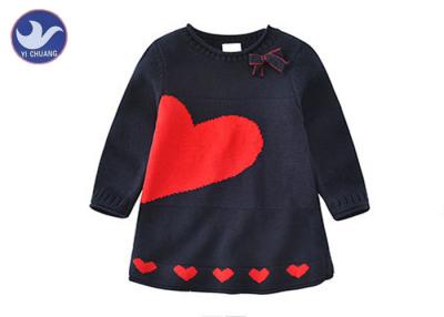 China Hearts Jacquard Girls Knitted Dress A- Line Long Sleeves Round Neck With Butterfly Knot for sale